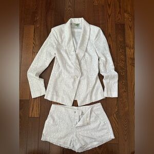 Guess White Lace Jacket and Shorts Ensemble